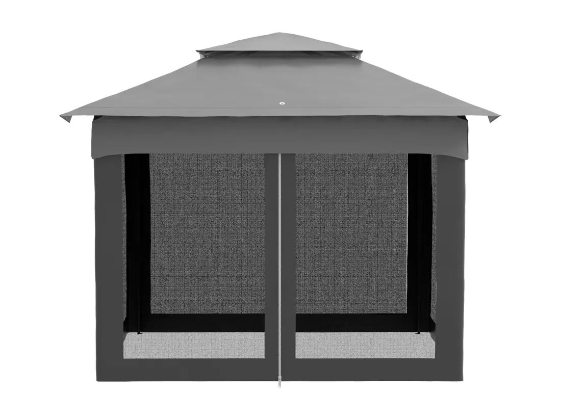 Tonnelle barnum de jardin pop-up pliant 3,25L x 3,25l x 2,7H m acier polyester moustiquaires + sac de transport gris
