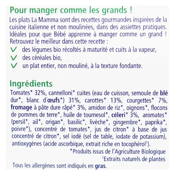 Canelone Vegetal Orgânico Hipp La Mamma +15m 250g
