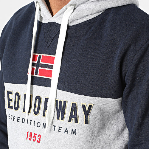Sweat Capuche Ferato Bleu Marine Gris Chiné
