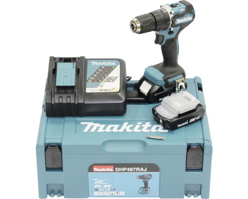 Makita DHP487RAJ 18V accu-slagboormachine, inclusief 2 accu's, oplader en MAKPAC maat 2 koffer.