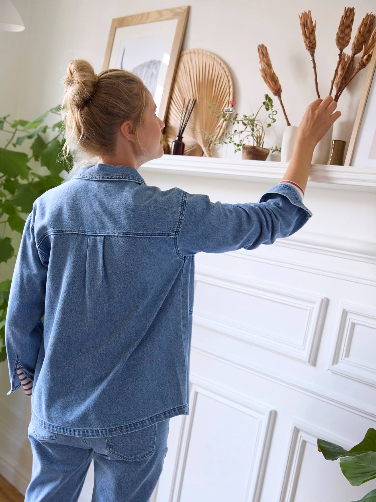 Camisa jeans para gestantes e lactantes, jeans natural