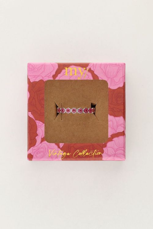 Vintage ring met roze & rode bloemetjes mini