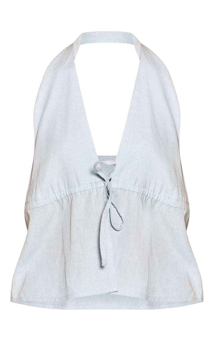 Aqua Blue Haut Long Chiné À Taille Nouée Ensemble Coordonné