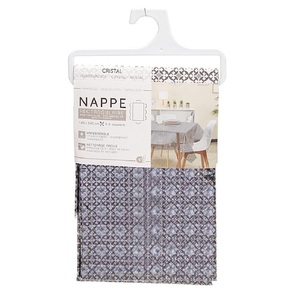Nappe rectangulaire imprimée Cristal gris, dim. 240x140 cm en PVC