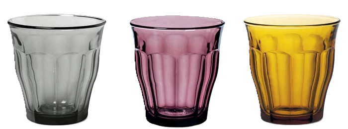 Le Picardie®  - Verre de table 25 cl - Panaché de 3 couleurs: Gris, Prune et Vermeil (Lot de 12)