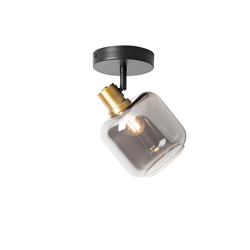 Design plafondspot zwart met goud met smoke glas - Zuzanna