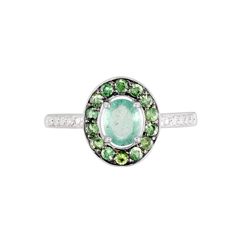 Bague Leona Or Blanc Emeraude Diamant