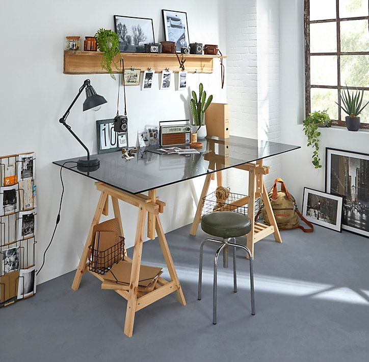 Plateau en verre gris fumé trempé transparent L. 180 cm x l. 100 cm