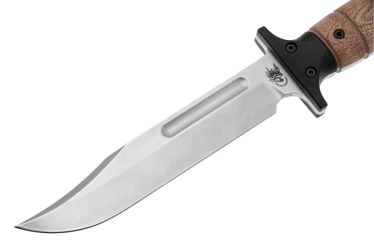 Rick Hinderer KA-BAR Stonewashed 3V, Natural Micarta, vaststaand mes