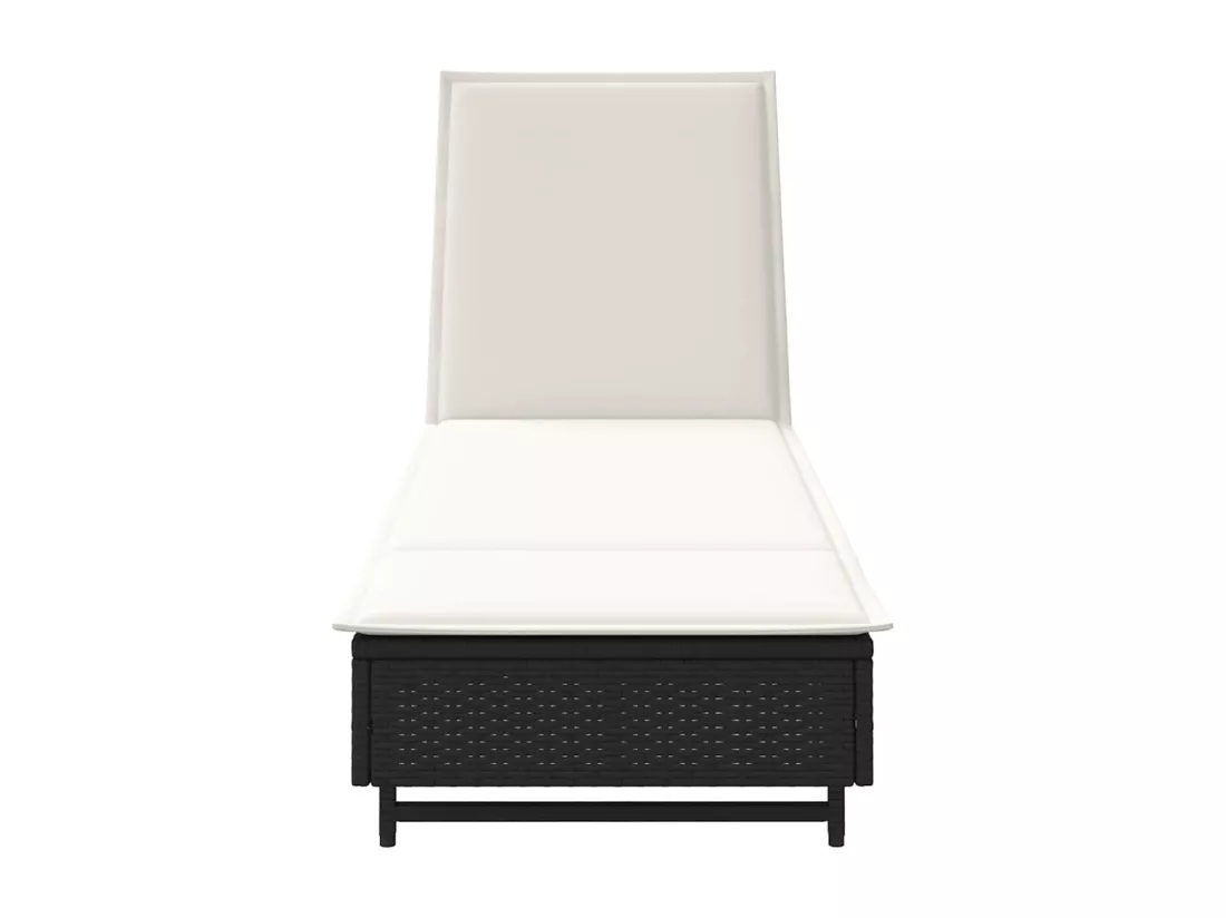 Chaise longue avec roues et coussin noir résine tressée