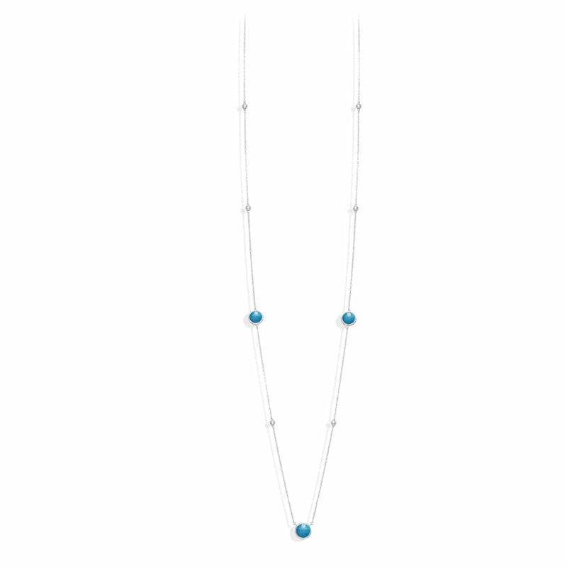 Collier Long Sautoir Argent Valentine Cristal Turquoise