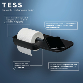 Tiger Toiletrolhouder TESS met planchet zwart/antraciet
