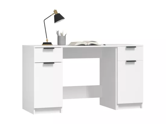 Bureau avec armoire latérale Blanc Bois d'ingénierie