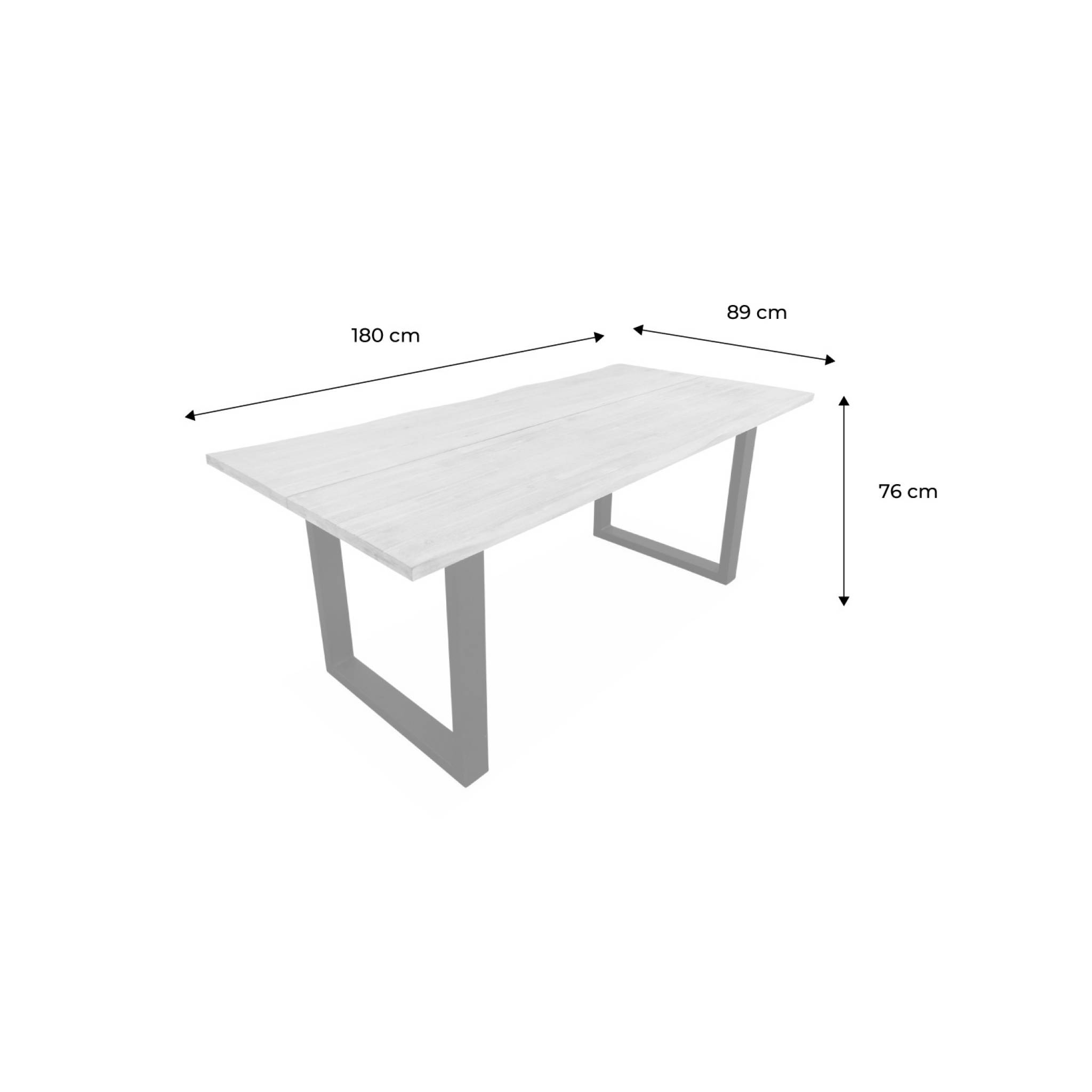Table intérieur / extérieur en bois 180cm. 6 places. Bois d'acacia et structure en acier ivoire