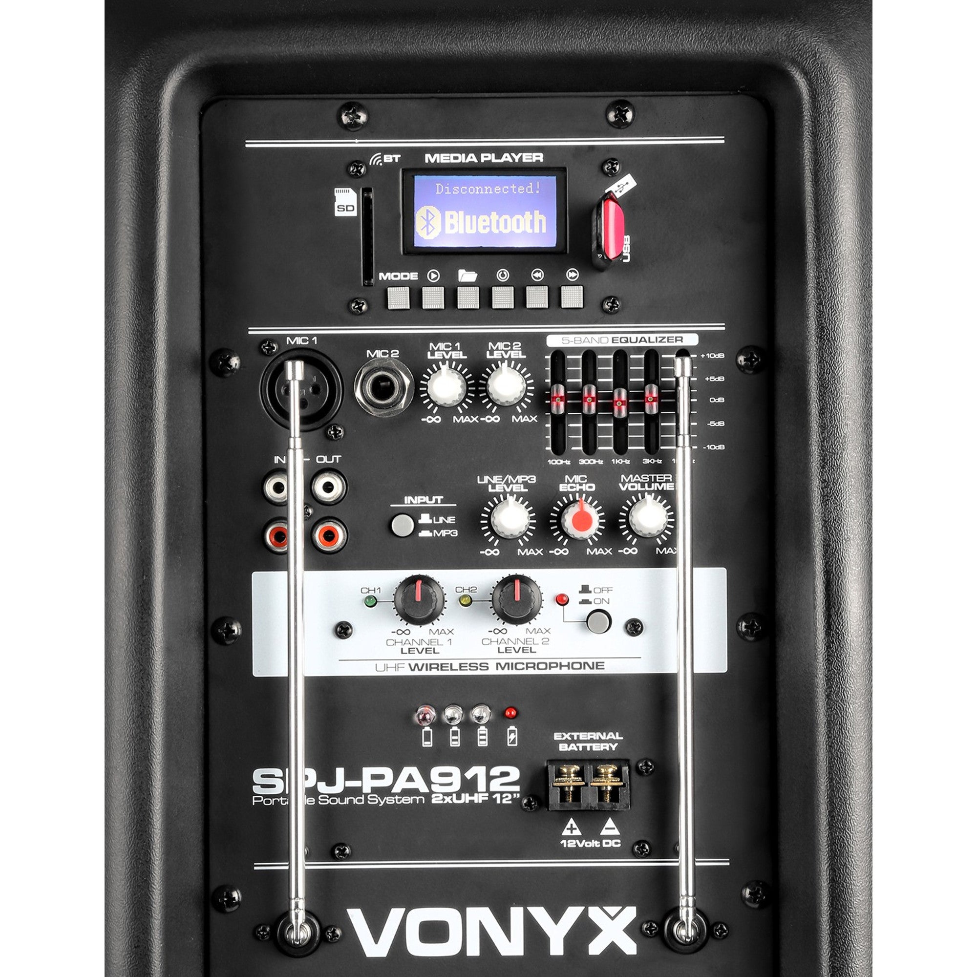 Vonyx SPJ-PA912 500W mobiele accu-speaker met twee draadloze microfoons