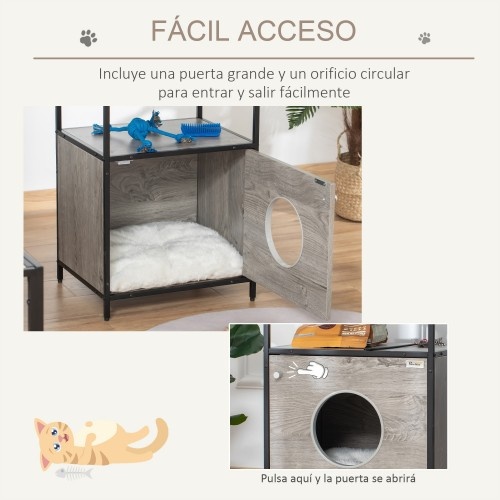 Casinha de madeira para gatos PawHut e mesa lateral