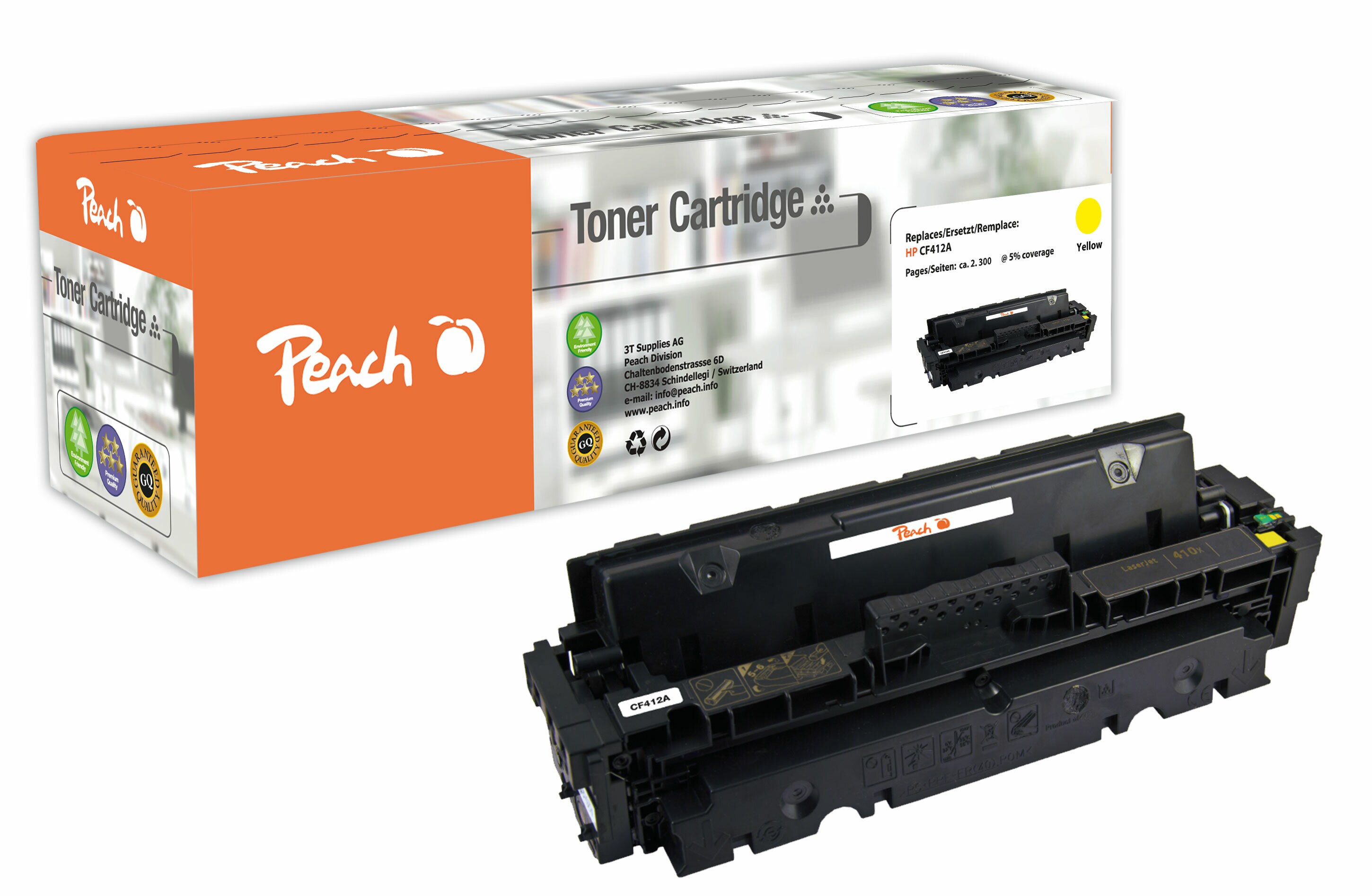 Peach HP 410 AY Toner ye ersetzt HP No. 410A Y, CF412A für z.B. HP Color LaserJet Pro M 452 nw, HP Color LaserJet Pro MFP M 477 fdw (wiederaufbereitet)