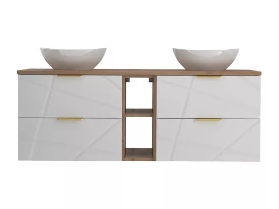 Meuble simple vasque 140cm 2 niches Aurora Blanc et Bois