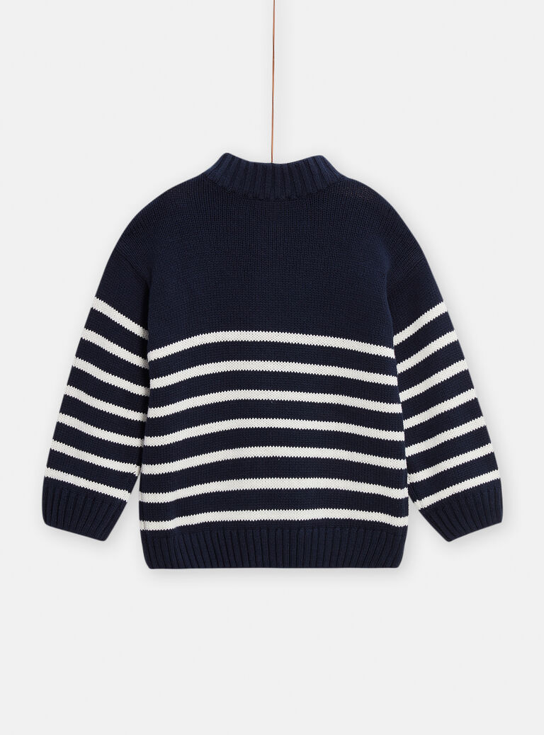 Pull bleu marine à rayures col montant pour garçon