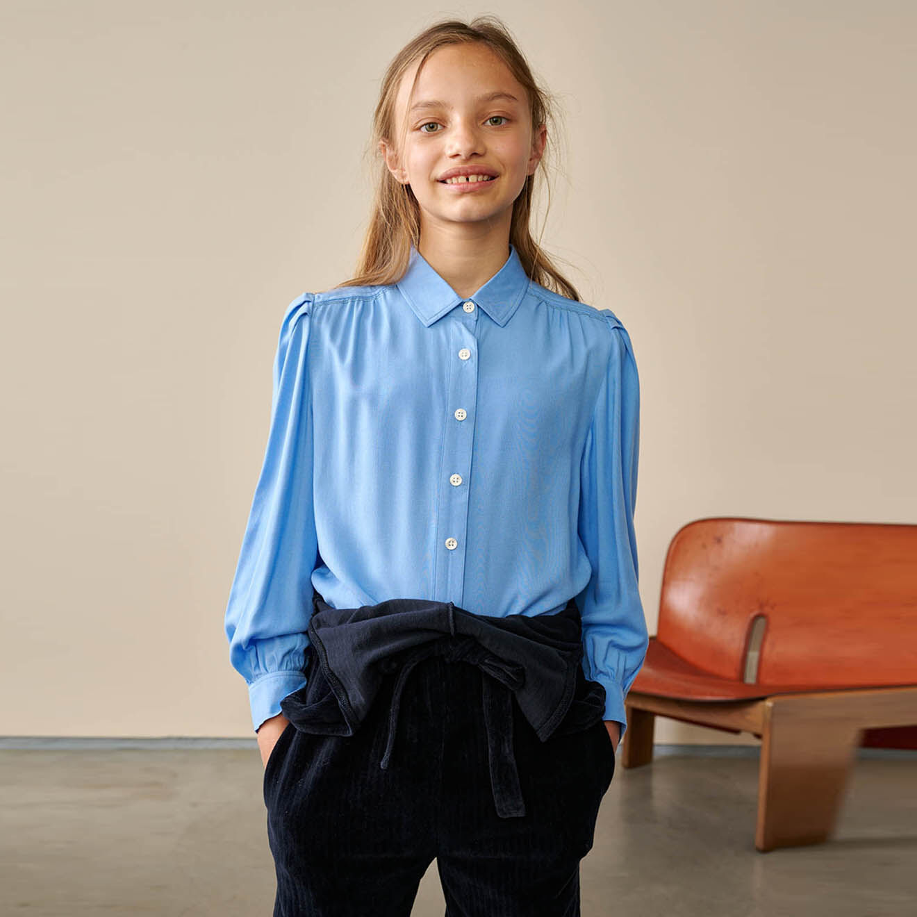 Bellerose Chemise Avatar fluide épaules bouffantes bleue