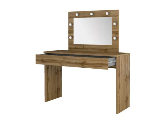 Coiffeuse DIVA chêne – Avec miroir, tiroir et LED – Élégance naturelle et fonctionnalité