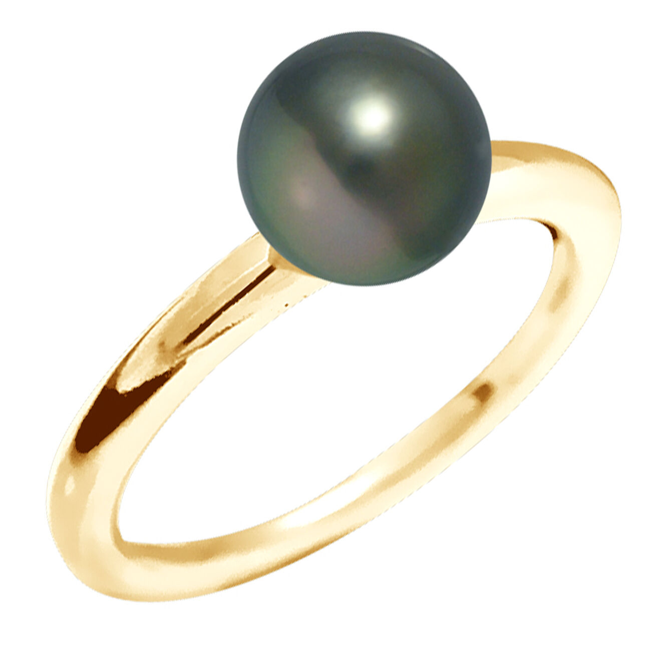 Mitzuko Bague Jonc Or Jaune Perle de Culture de Tahiti noire