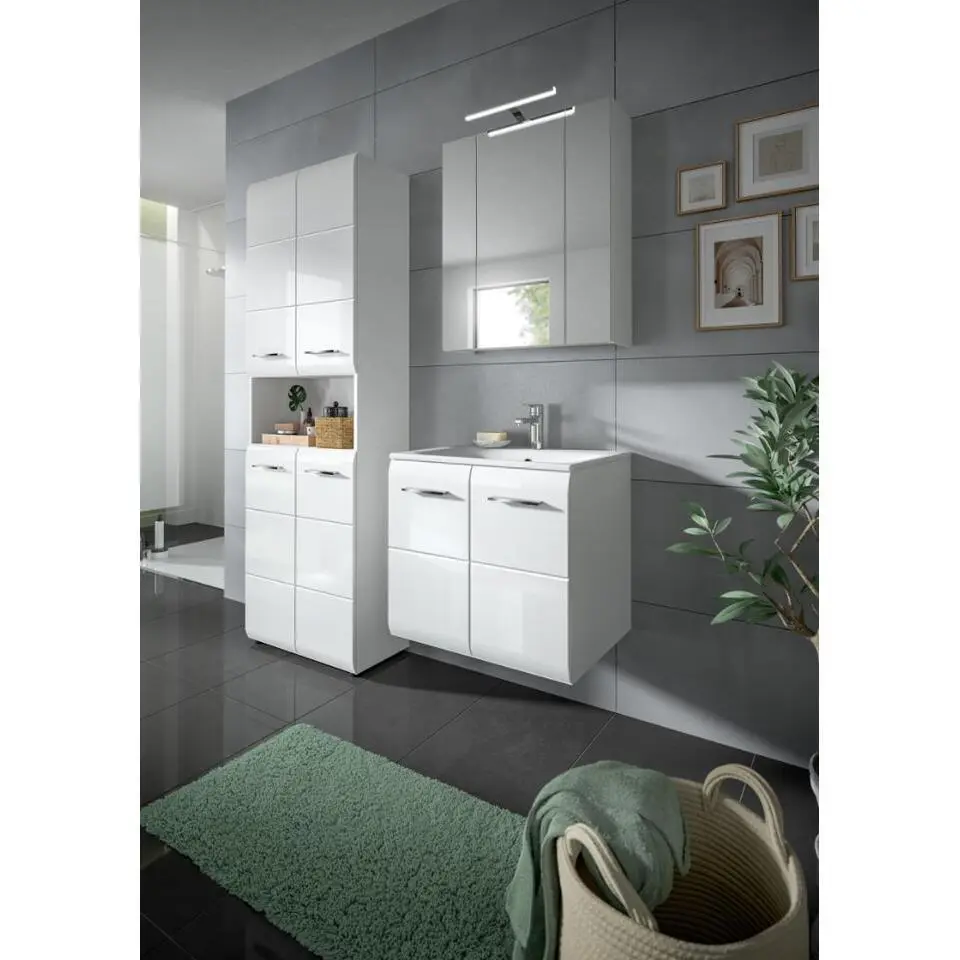 Hioshop Ice badkamer I77 inclusief verlichting wit hoogglans- wit