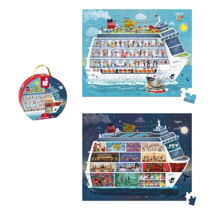 Janod Puzzle bateau de croisière - Set de 2 puzzles 100 et 200 pièces