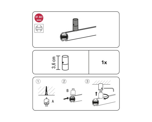 Korte plafondsteun voor Chicago, RVS-look, Ø 20 mm