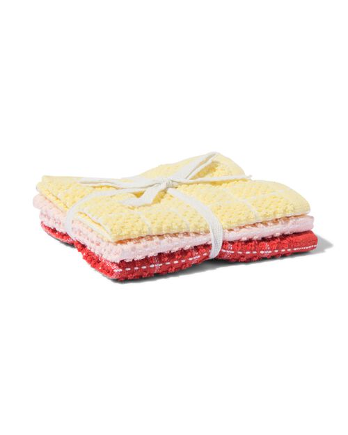 3 lavettes 30x30 coton rouge-rose-jaune