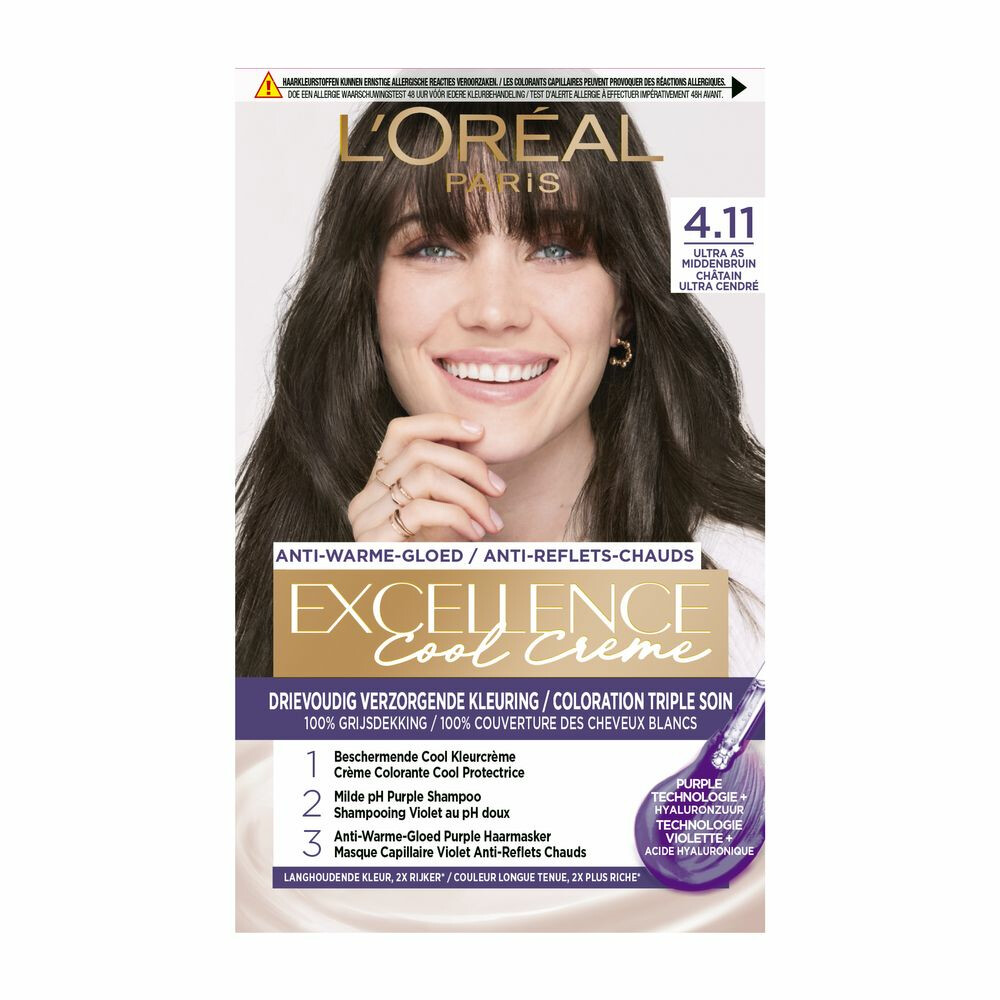 L'Oréal Excellence Cool Crème Permanente Crèmekleuring 4.11 - Ultra As Middenbruin