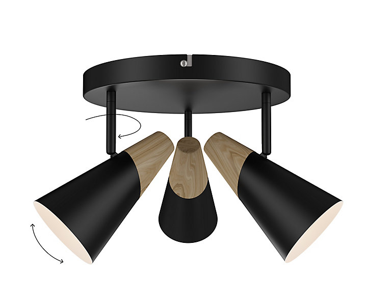 Plafonnier spot 3 lumières E14 5W GoodHome Arraqis noir mat H.21 x Ø25 cm