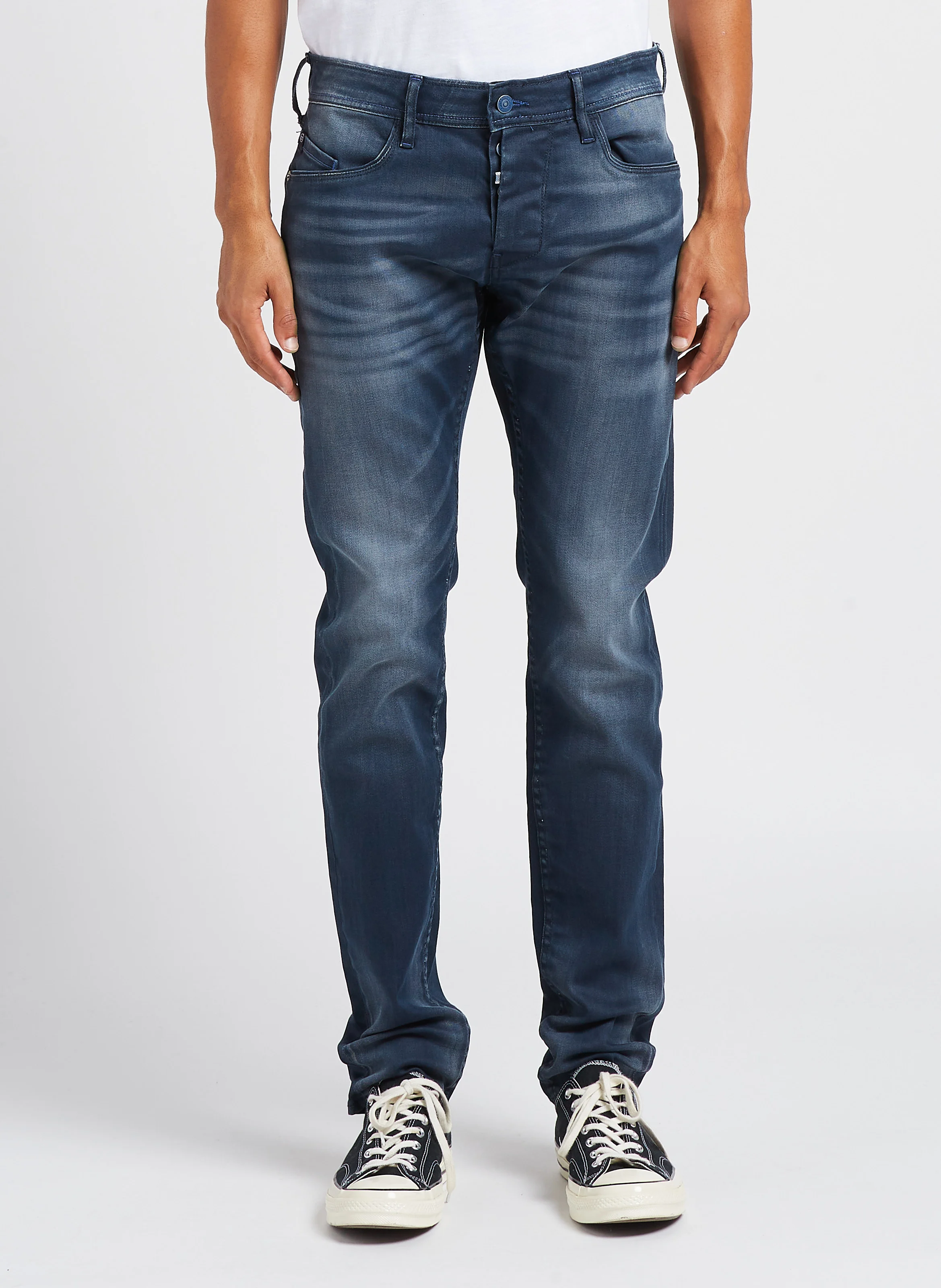 Jean ajusté stretch en coton mélangé | Bleu