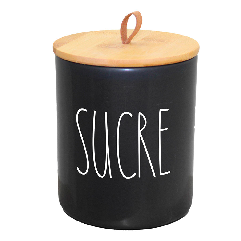 Pot à sucre céramique et couvercle bambou noir D 9.6x13cm