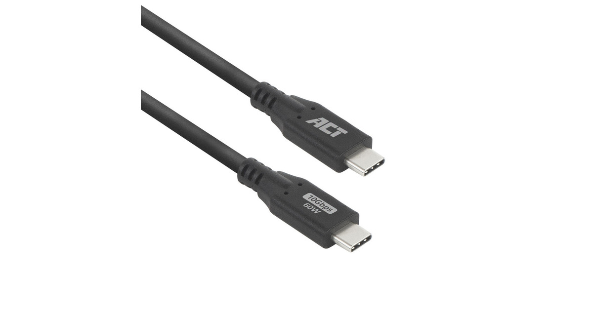 ACT ConnectivityUSB 3.0 10Gbps 60W USB Type-C kabel, 1 meter  (Zwart)