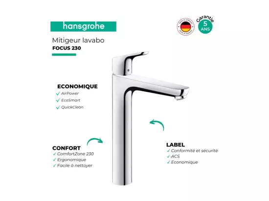 Lot de 2 mitigeur de lavabo HANSGROHE Focus H230 avec tirette chromé