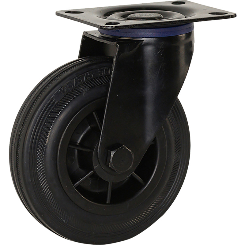 Zwenkwiel rubber Zwart 125mm - 120kg draagvermogen