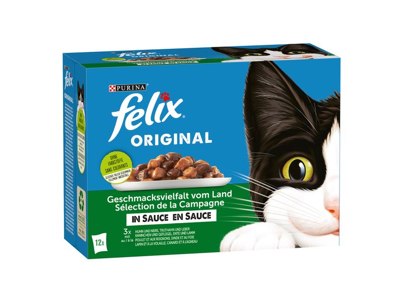 Felix Nassfutter Fleisch & Geflügel in Sauce, 12 x 85g Alleinfuttermittel für Katzen