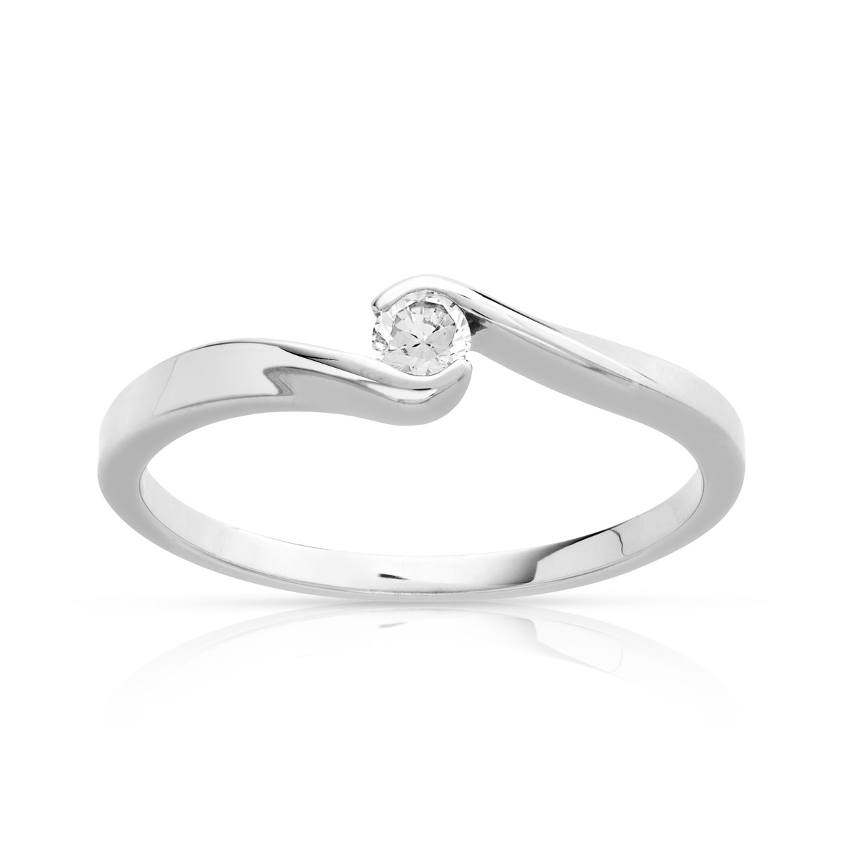 Bague solitaire or 750 blanc diamant 10/100e de ct