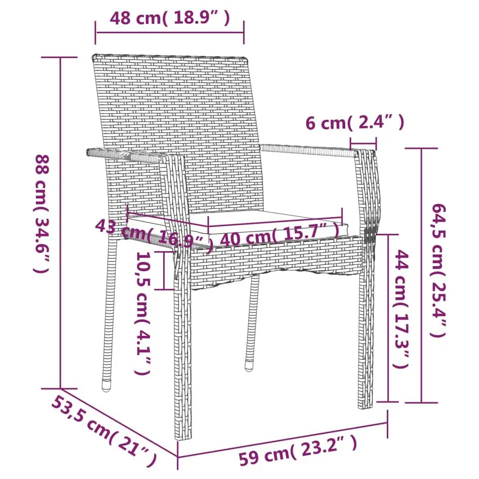 vidaXL - Tuinset - Zwart - Poly rattan - 190 cm - 7 stuks - Met kussens