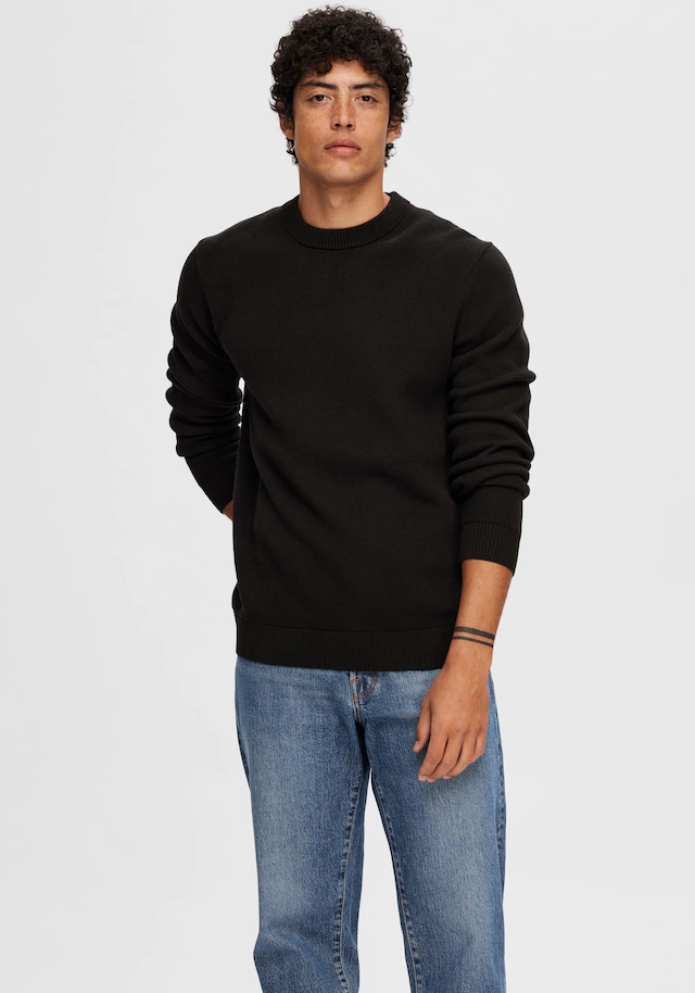 SELECTED Rundhalspullover »SLHDANE LS KNIT STRUCTURE CREW NECK NOOS« Baumwolle, regular fit
