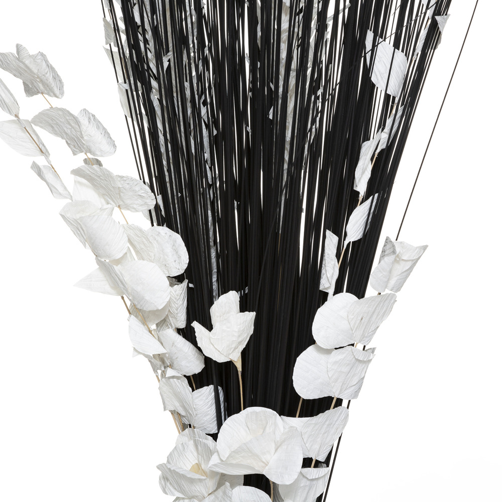 Fagot de fleurs et tiges séchées blanc et noir d. 40 x h. 150 cm