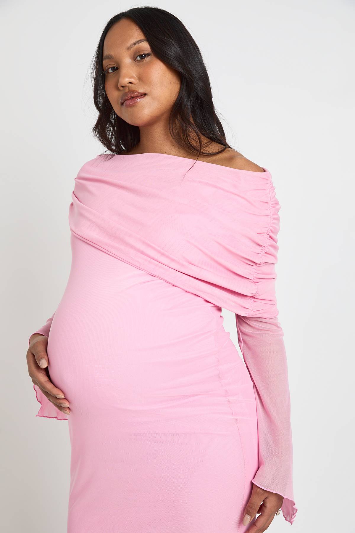 boohoo Robe Maxi Bardot En Mesh De Maternité