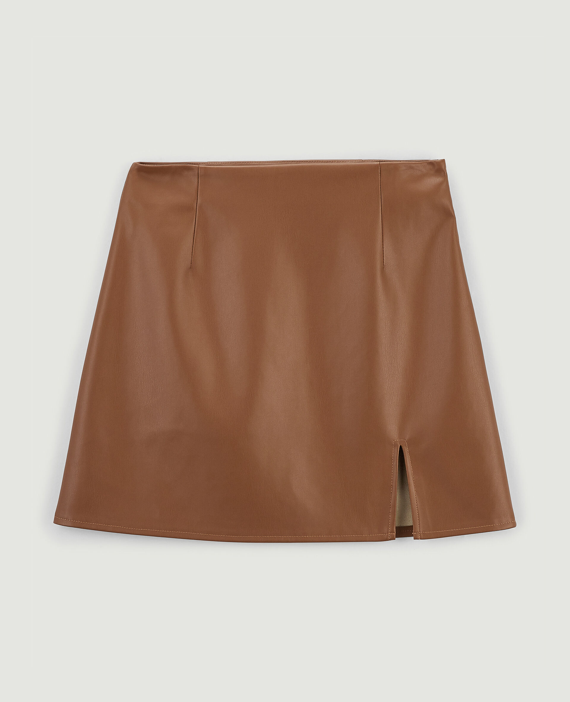 Jupe courte simili cuir - Camel