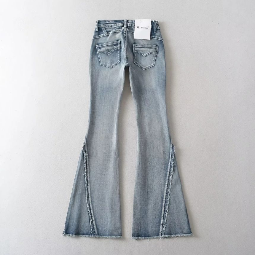 Asiris - Low Waist Washed Slim-Fit Boot-Cut Jeans