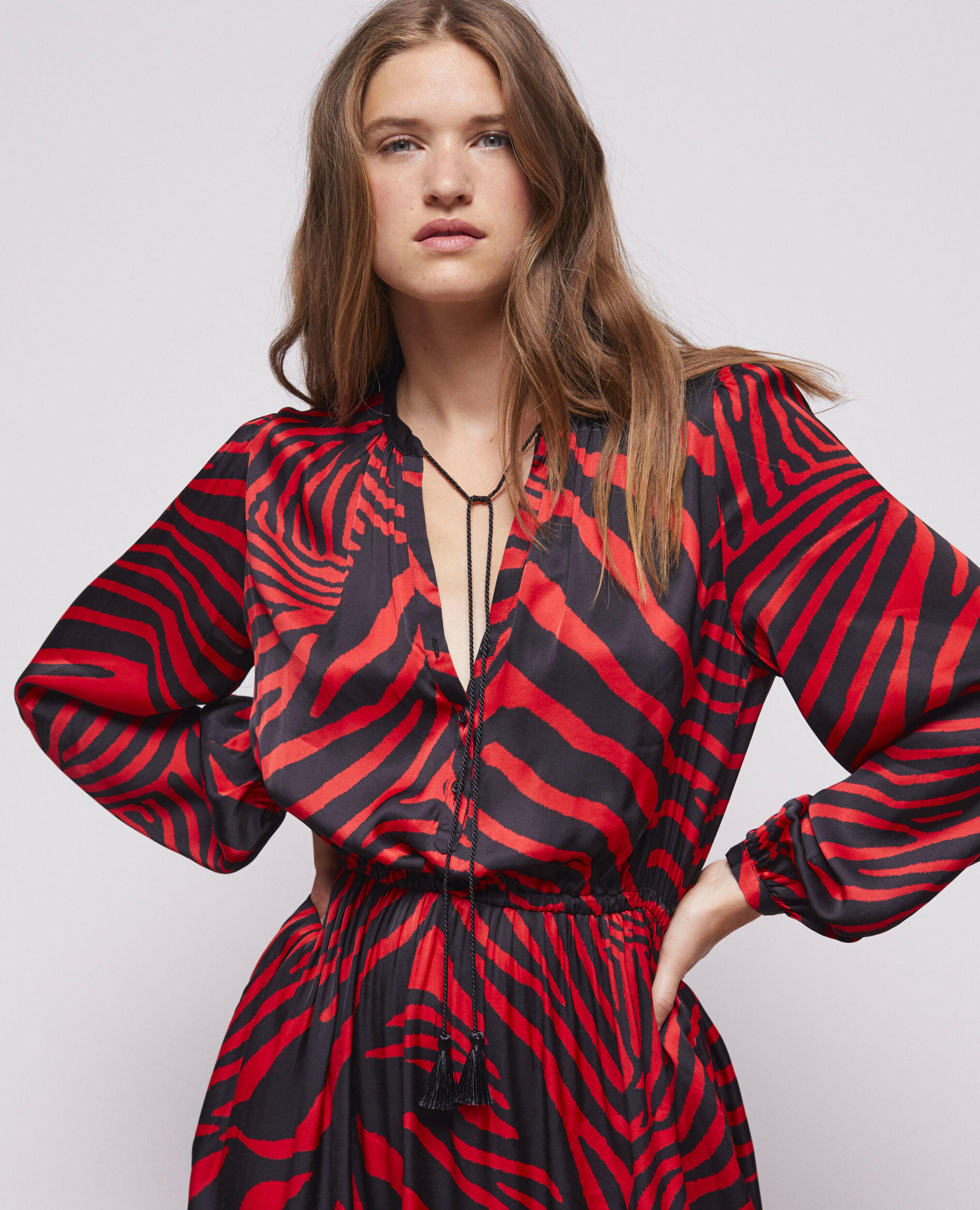 Robe longue imprimée rouge