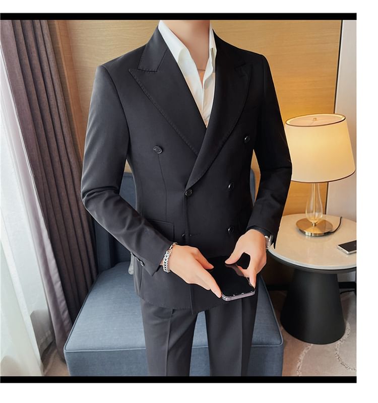 Blueforce - Set: Blazer met reverskraag en dubbele rij knopen + effen pantalon