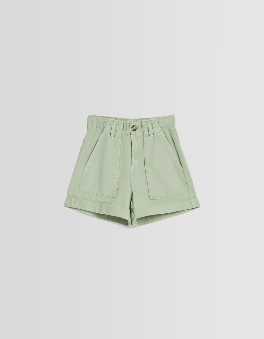 Bermudas de algodão estilo paperbag