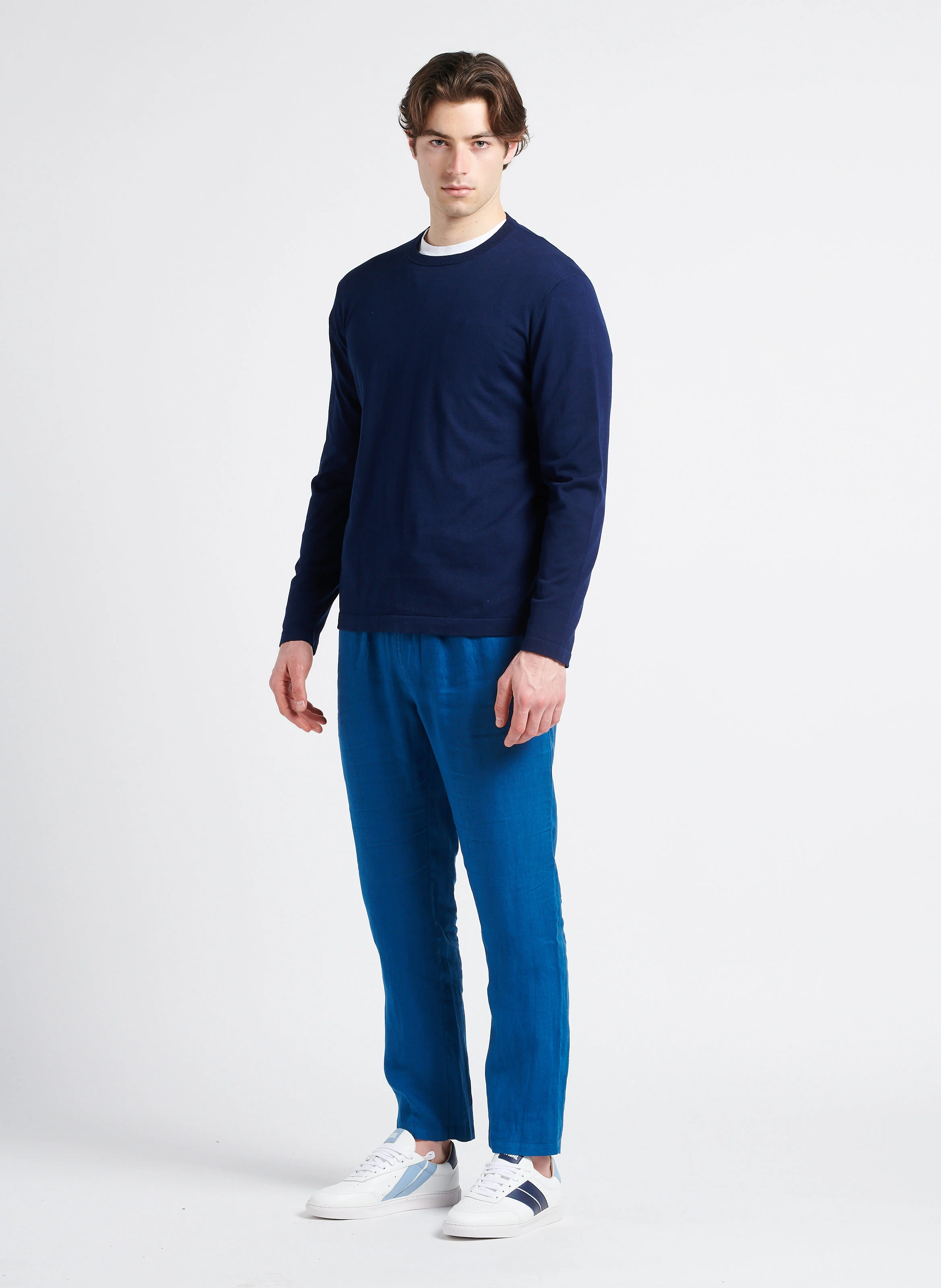 Pull col rond en coton | Bleu