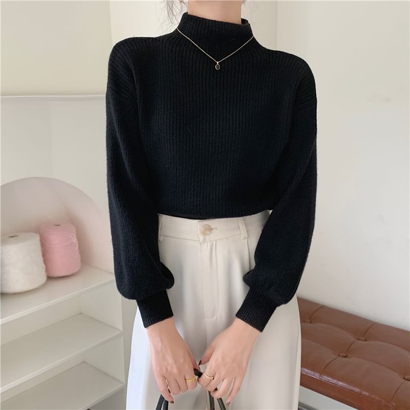 Yolandus - Effen trui met pofmouwen en mockneck